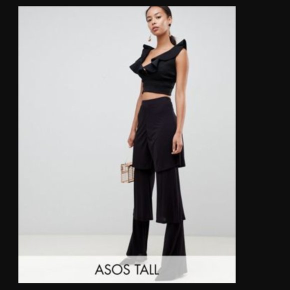 ASOS Pants - ASOS Design Tiered Ruffle Pants Black 4 Layered Wide Leg High Rise Street Fasion